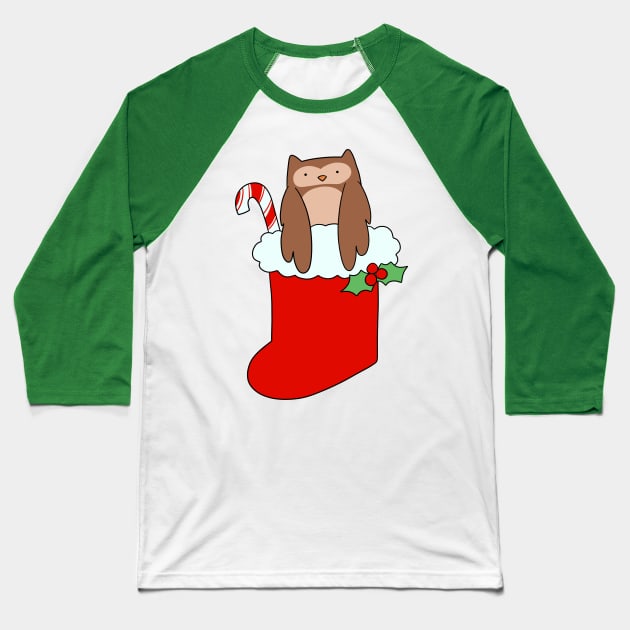 Christmas Stocking Owl Baseball T-Shirt by saradaboru